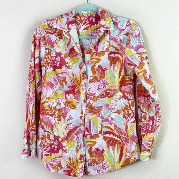 J McLaughlin Britt Tropical Floral Cotton Button Down Shirt Size XS - Picture 1 of 9